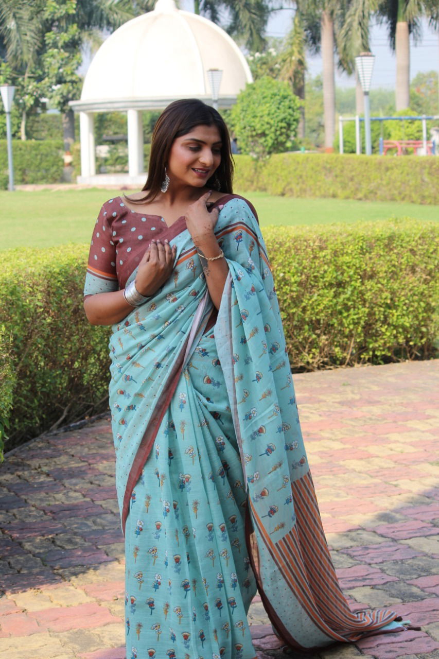 Spsc 74 Linen Woven Regular Wear Wholesale Printed Sarees
